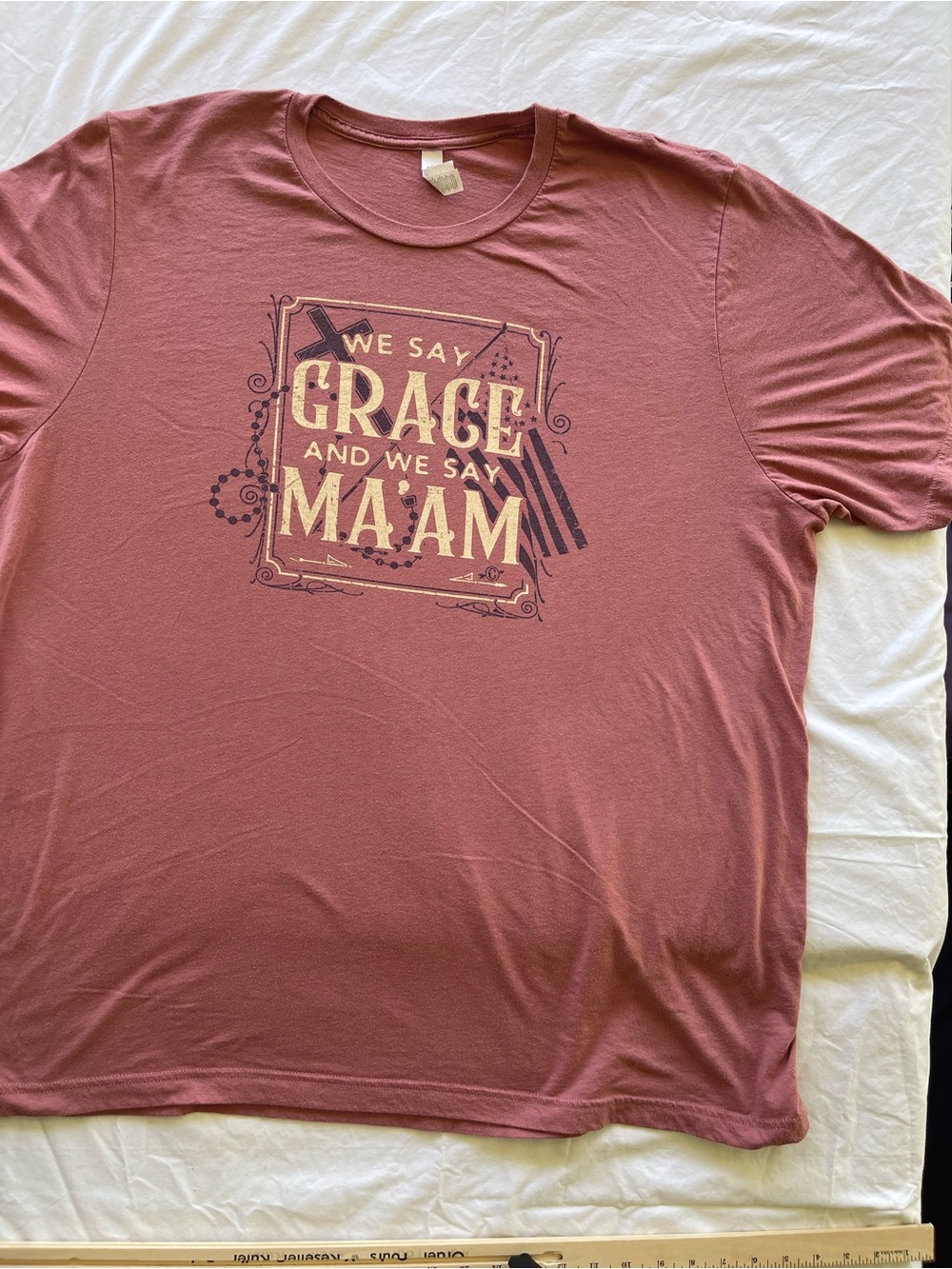 Bella Canvas Women's Short Sleeve Tee in Dusty Rose with Cream Graphic